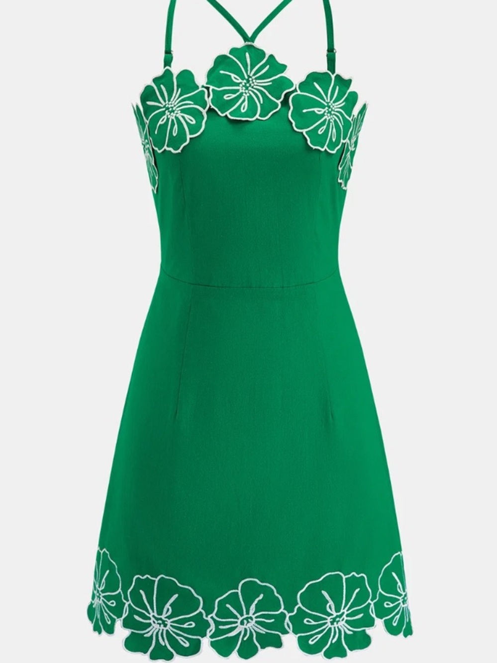 Commense Green Floral-Trim Spaghetti Strap Mini Dress